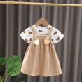thumbnail image 3 of MHZLDYZ Cute Summer Outfits for Girls 10-12 Summer New Cute Cartoon Short Sleeved Round Neck T Shirt+Strap Dress Children's Fashion Two Piece Set Girls Outfit Girls' Short Sets (Khaki,100), 3 of 6
