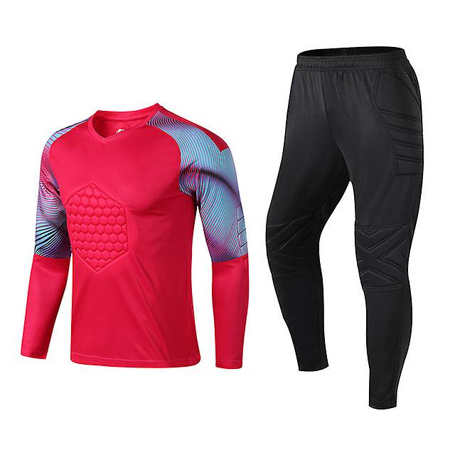 Nuevo uniforme de portero de fútbol adulto para hombres Esponja protectora Entrenamiento de manga larga Camiseta de fútbol de portero de fútbol Top y pantalones-Rose red-S BmatwkZeng Bmatwe Jersey