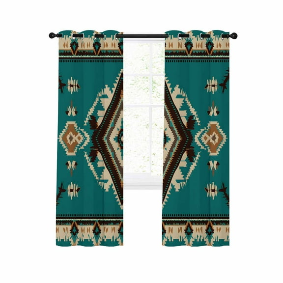 Green Southwestern Blackout Curtains 84 Inches Long for Bedroom, Vintage Boho Ethnic Geometric Thermal Insulated Room Darkening Black Out Window Curtain Panels Grommet Drapes for Living Room