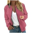 thumbnail image 2 of Baseball Jacket for Women 2025 Fall Long Sleeve Lightweight Plain Zip Up Casual Jackets Coat Outerwear, 2 of 6