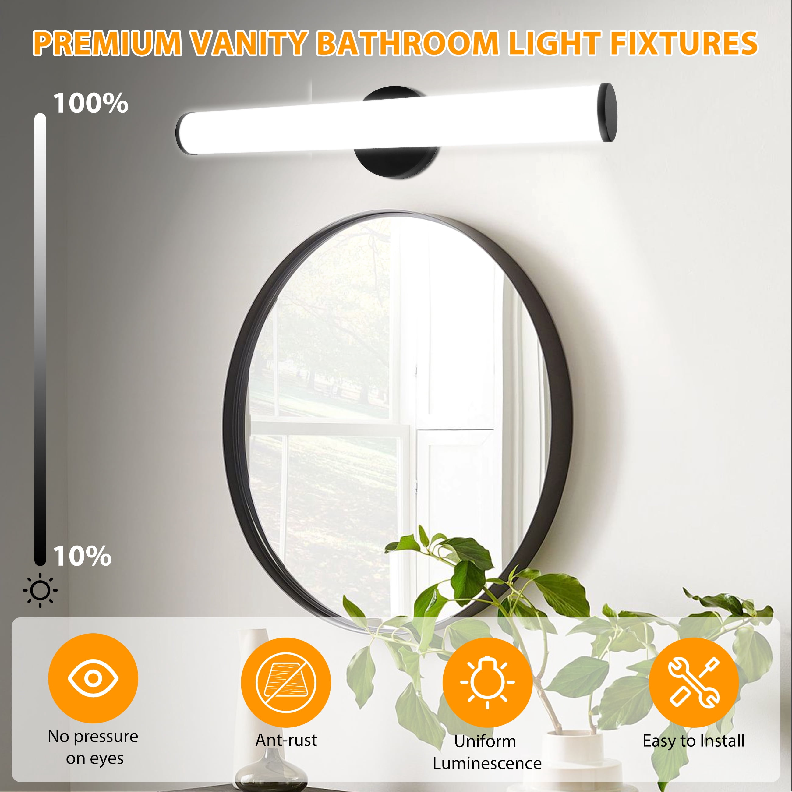 Beaquicy LED Bar Mirror Light Wall Mounted Vanity Black Wall Sconce Lights for Bathroom Mirror