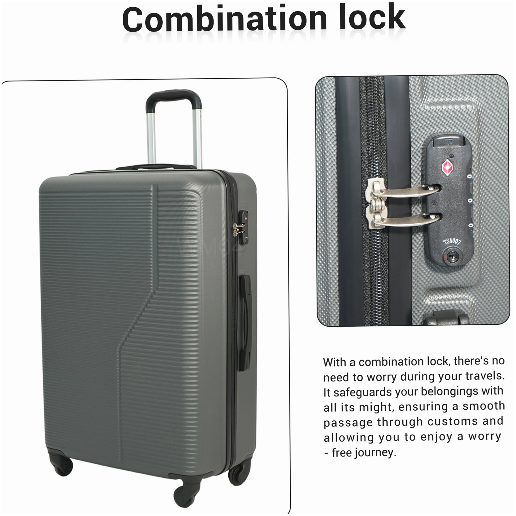 MANGIJOY 360° Spinner Wheel Luggage Set, 7-Piece TSA Lock Suitcases | ABS Hard Shell Lightweight Travel Bags in Dark Grey