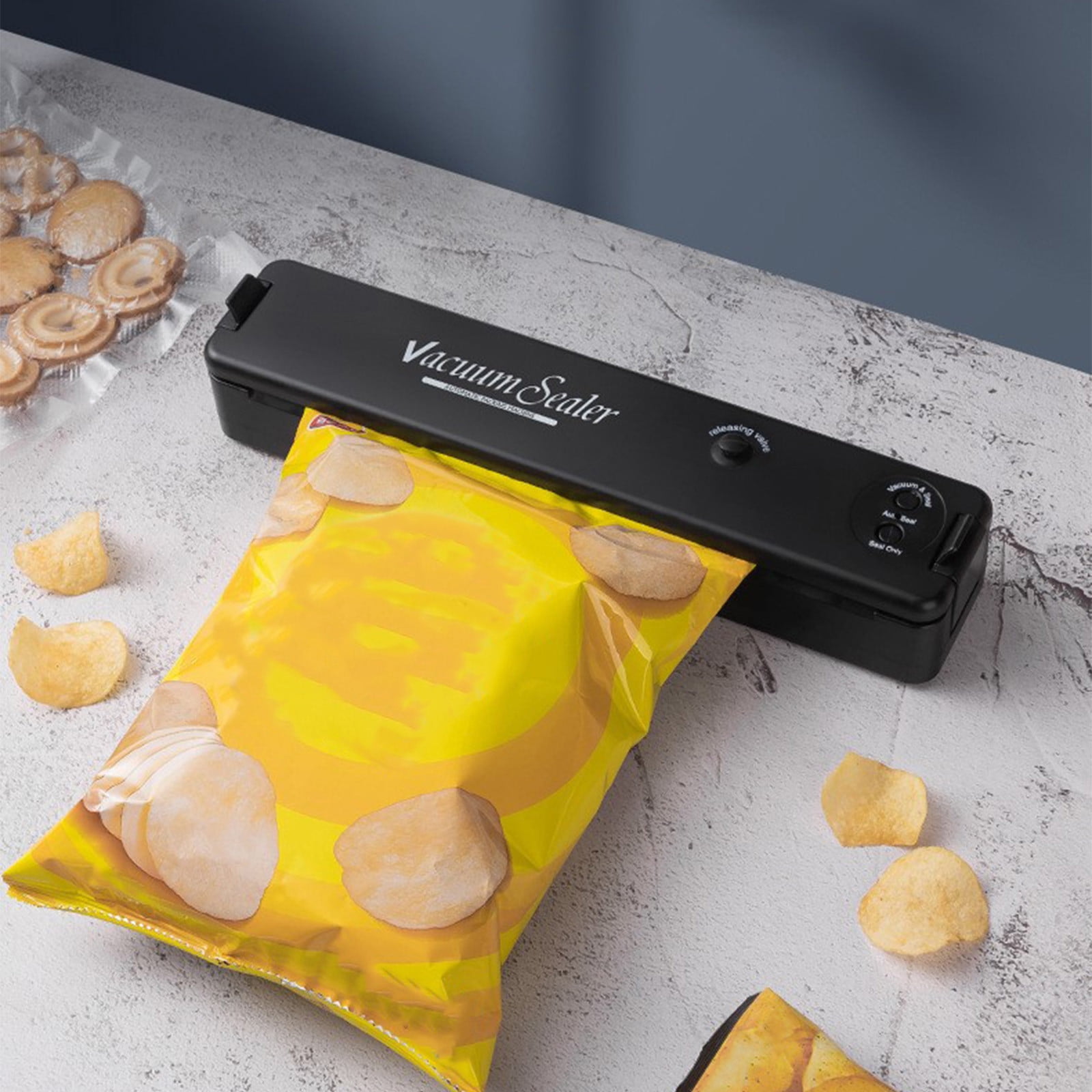 Vacuum Sealer Machine | Automatic Food Saver & Preservation System | ABS Material | Compact Design | LED Indicators | 10 Bags Included | 11.29x2.24x1.77 in | For Kitchen Storage
