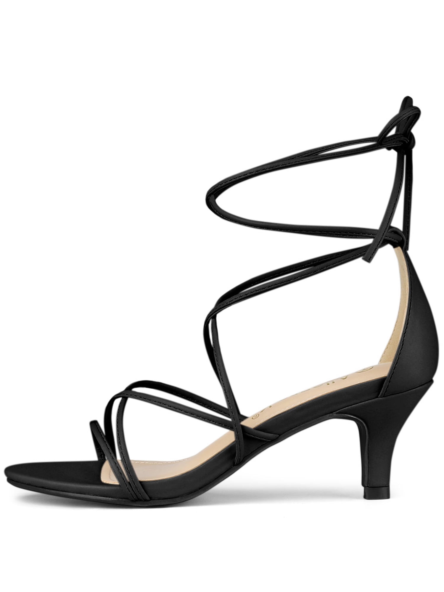 DARING DIVA Women's Strappy Kitten Heel Lace Up Sandals Black 7.5