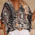 thumbnail image 2 of ZEHJUHAN Women's V-Neck Floral Print Batwing Sleeve Top - Loose Fit Casual Vacation Blouse for Summer Black，XXL, 2 of 5