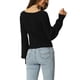 thumbnail image 3 of SUÉTER CROP DE MANGA LARGA CON CUELLO CUADRADO DE RIBETE ELÁSTICO SLIM FIT SÓLIDO PARA MUJERES CHIC XL NEGRO, 3 of 7