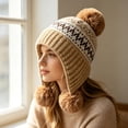 thumbnail image 3 of SYMOID Womens Winter Earflap Beanie with Pom Poms - Fair Isle Knit Acrylic Hats,Size Free Size, 3 of 5
