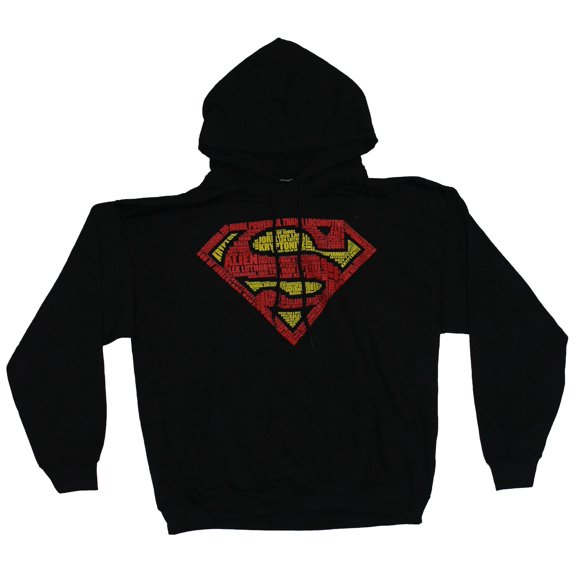 Superman Mens Hoodie Sweatshirt - Word Filled Red and Yellow Logo Image (Large)