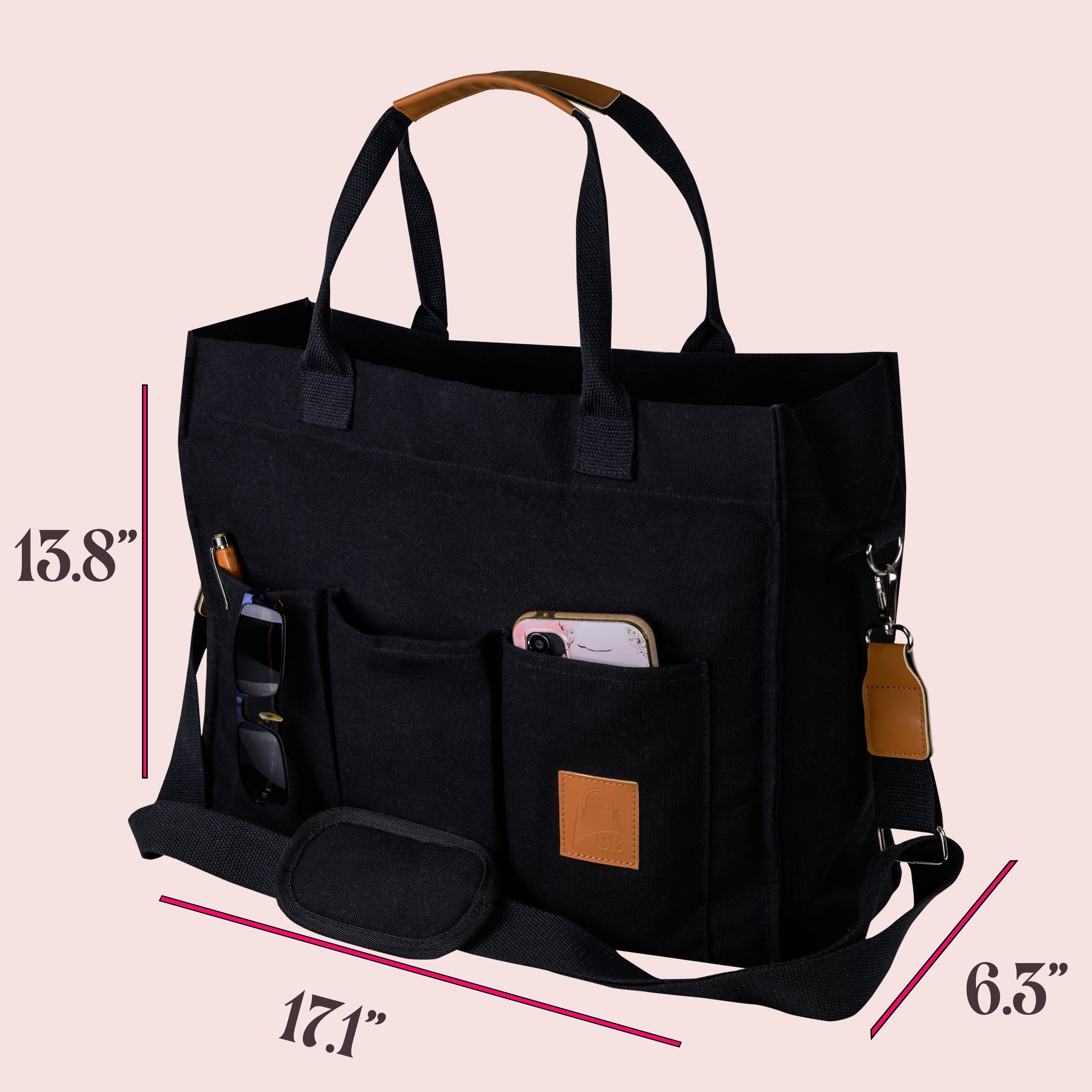 Large Canvas Tote Bag for Women, Crossbody Handbag, Removable and Adjustable Shoulder Strap