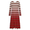 thumbnail image 3 of cfhntfmh Womens Dresses Trendy Stripe Printed Crew Neck Long Sleeve Maxi Dress Fall Ruffle Tiered Dress with Pockets, 3 of 4