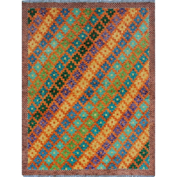 Balochi Sharifa Orange/Red Rug, 4'10" x 5'6"