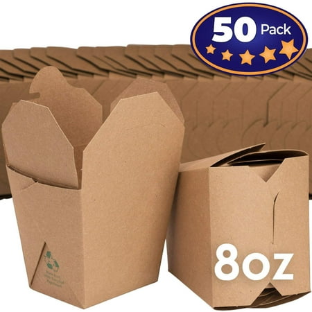 Restaurant Grease - Microwavable Brown Chinese 8 oz Take Out Boxes. 50 Pack by Avant Grub. Stackable Pails Are Recyclable. Ideal Leak And Grease Resistant Pint Size To Go Container For Restaurants and Food Service.