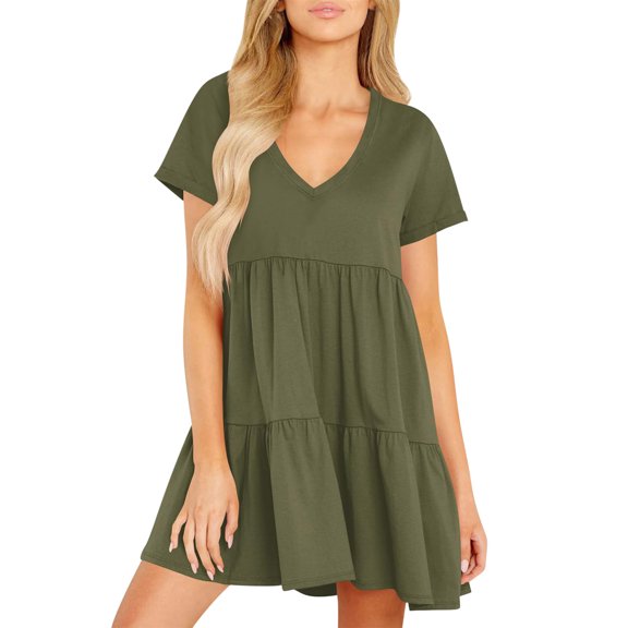 Casual Summer Dresses for Women Fashion V-Neck Short Sleeve Mini Dress Floral Vocation Beach Sundress