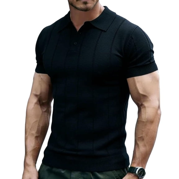 VgaVtl Polo Style Shirts for Men Big and Tall Summer Short Sleeve Collared Daily Mens Shirts Knit Slim Casual Striped