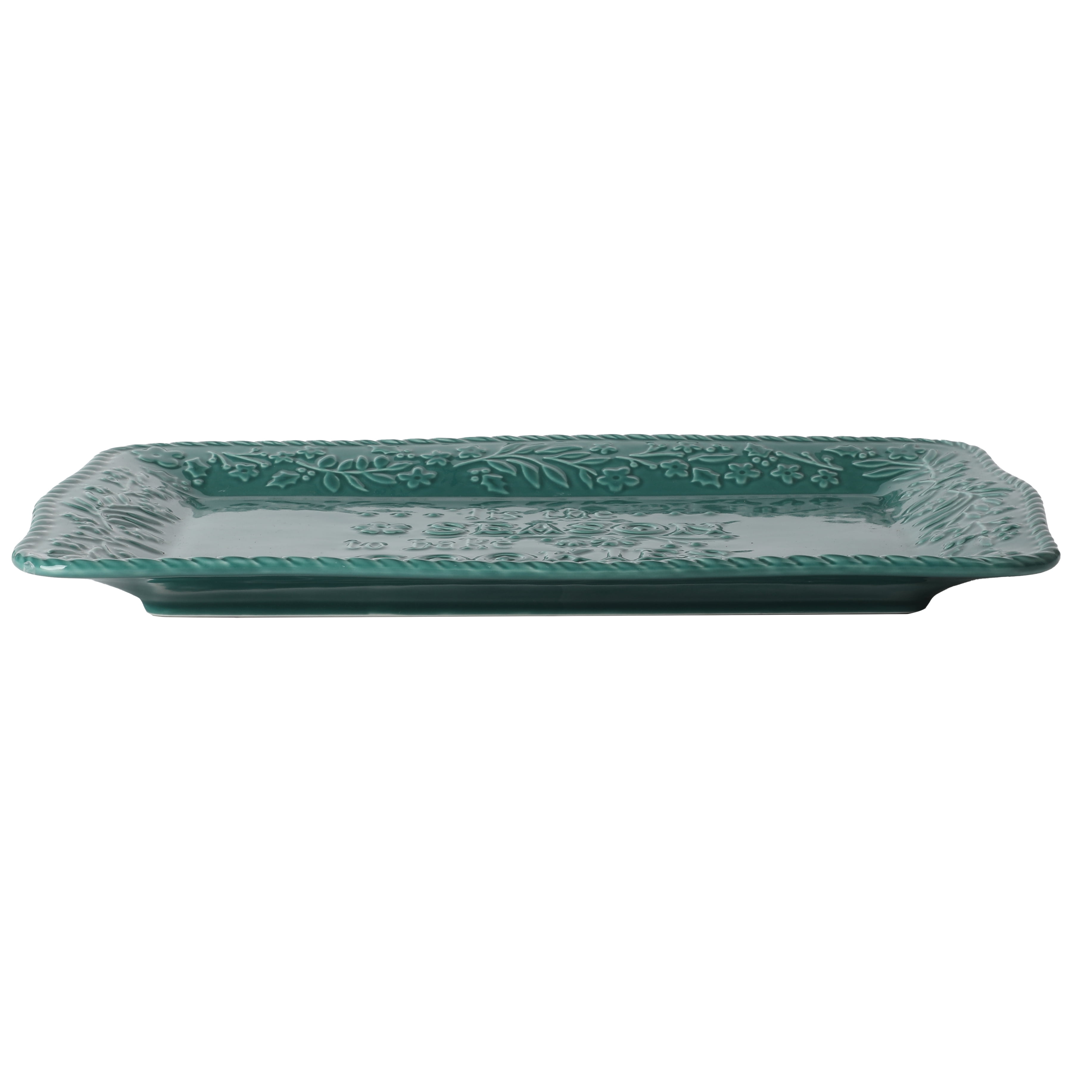 The Pioneer Woman Merry Meadow Green 14-inch Embossed Sentiment Stoneware Platter