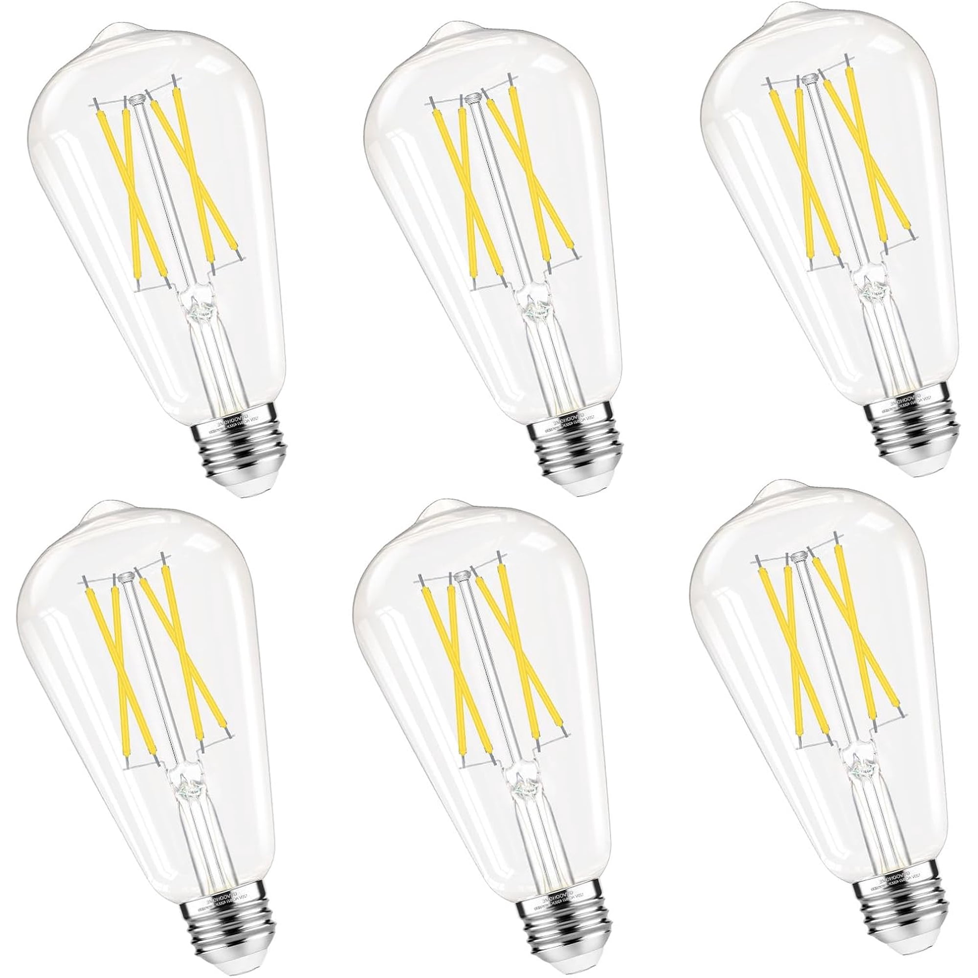 Dimmable Edison Bulbs, 4000K Daylight White, 6W Equivalent to 60 watt E26 LED Bulb, ST58 Vintage Light 600LM, 90+ CRI, Base, Clear Glass, 6 Pack