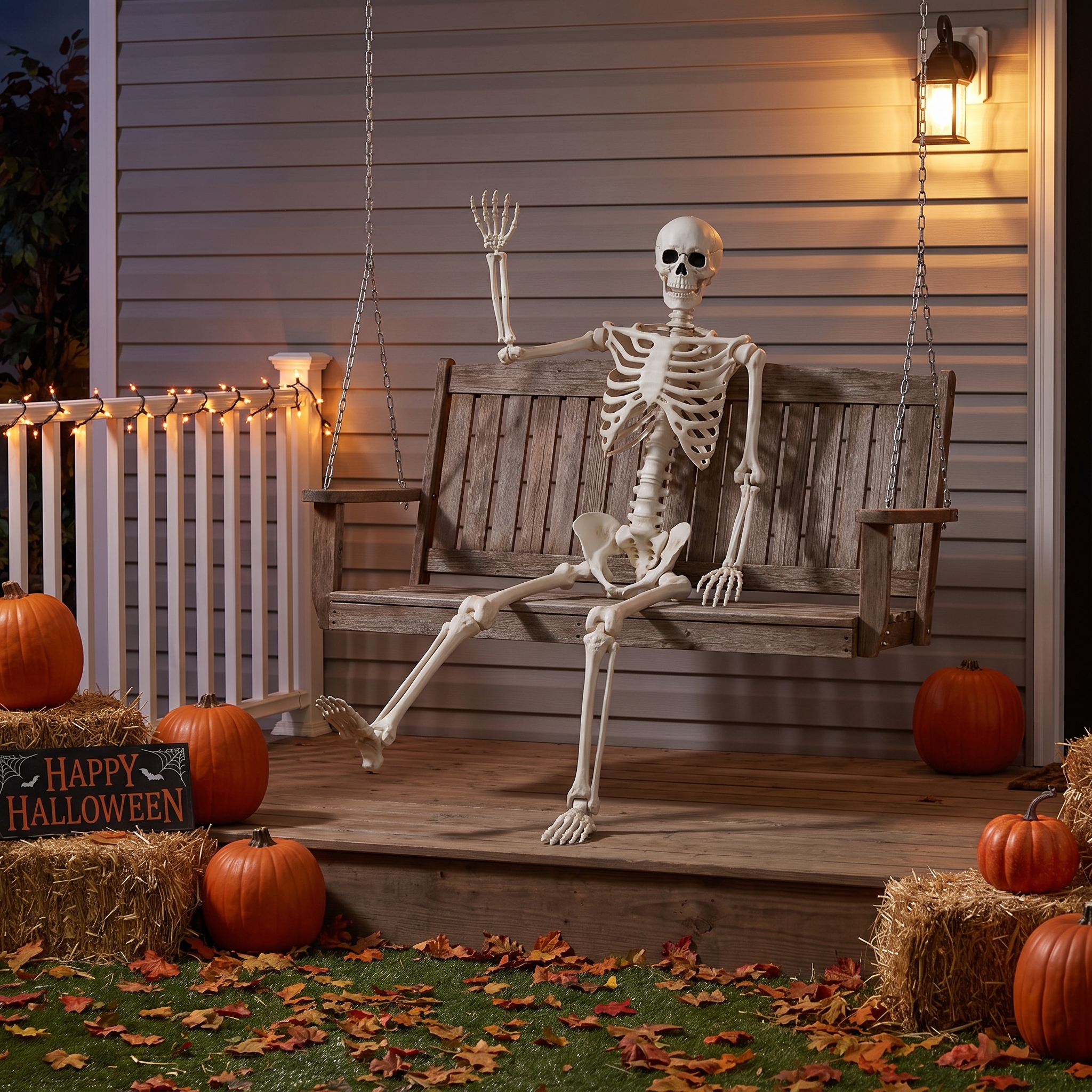 Way To Celebrate Hanging Posable Skeleton Decoration, White, 5 Ft photo 2