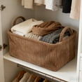 thumbnail image 4 of Cesta de tela plegable con asas para organizar el hogar | Cesto de tela plegable para juguetes, ropa y artículos varios | Blanco o marrón, 4 of 6