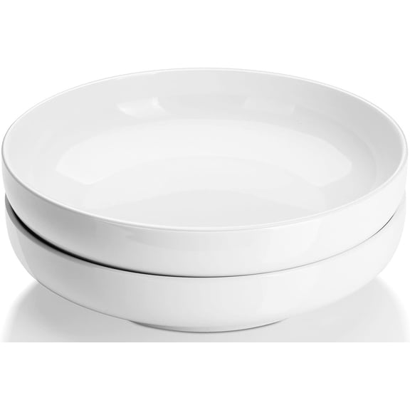 Pasta Bowls, 65 oz Large Salad Bowls Set of 2, 10'' Serving for Wedding, Ceramic Shallow Bowl Plates, Dishes Entertaining, Microwave Dishwasher Safe