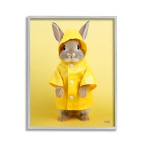 Stupell Industries Rabbit in Rain Coat Animals & Insects Painting Gray Framed Art Print Wall Art, 11 x 14
