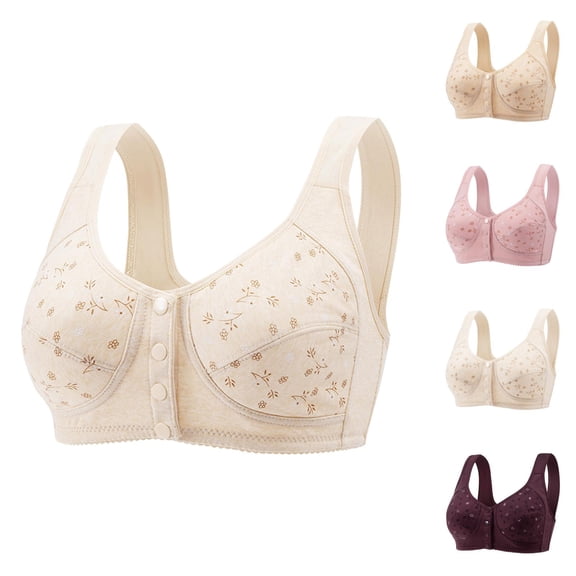 Front Closure Bras for Older Women Plus Size Floral Print Comfortable Wide Strap Wireless Bralettes Everyday Bra