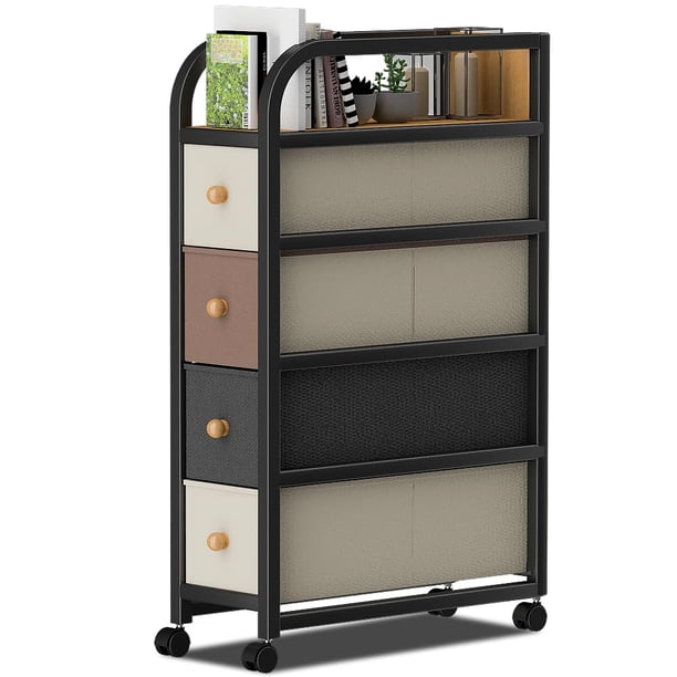 Cómoda Compacto Gran Capacidad de 4 Cajones Almacenamiento Organizador Cajonera de Estructura Estantes de Metal y 4 Cajones Unidades de Almacenaje de Tela No Tejida para Hogar y Oficina (20