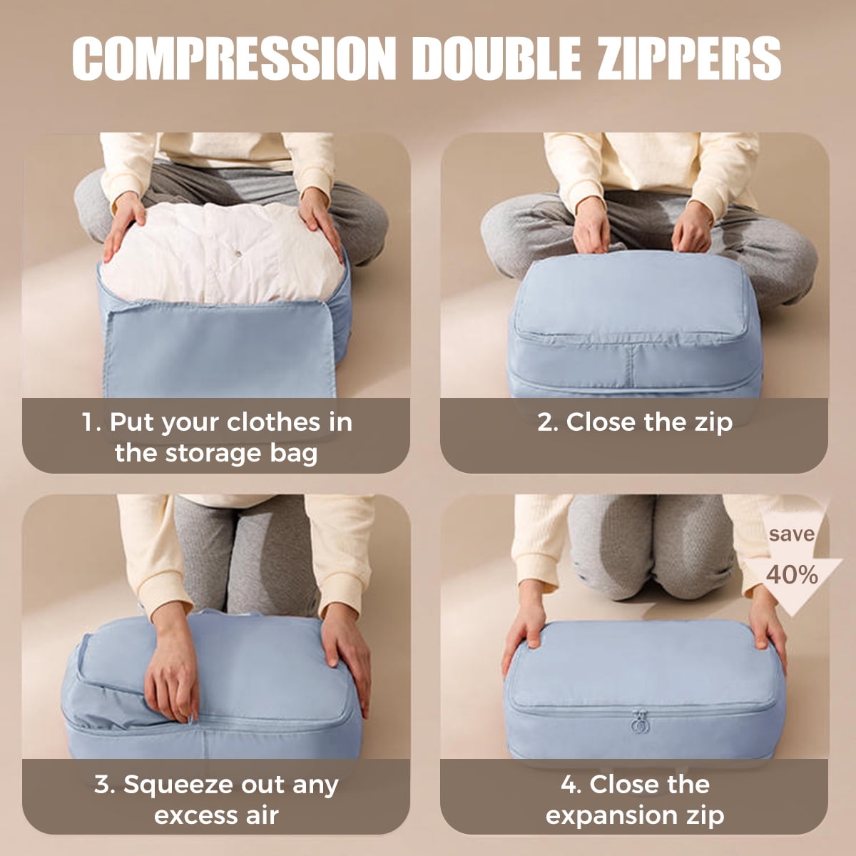 AUXDIQ 3 PCS Compression Packing Cubes Travel Luggage Organizer Bags Set Packing Organizers Compression Suitcase Bag Travel Essential Bag