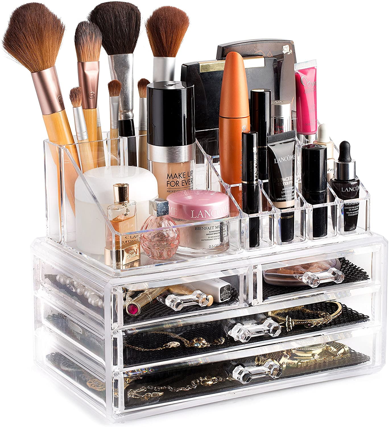 X-Large Clear Makeup Organizer Case - 4 Piece Set, 12 Drawers 
