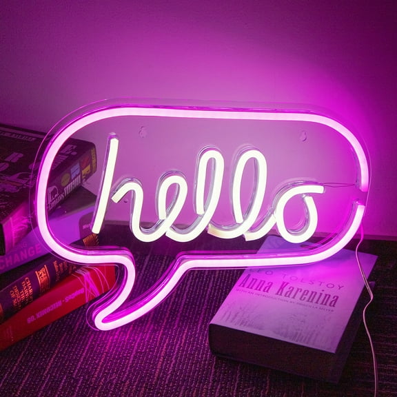 Rosnek 12.2'' x 16.9'' x 0.55'' LED Neon Light Sign with Motion - 'hello' (Pink/White)