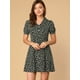 thumbnail image 2 of Vestido Camisero de Manga Corta con cuello en V y estampado floral Frontal con Botones para Mujer Negro XS, 2 of 6