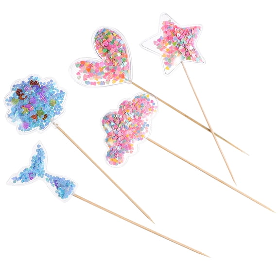 -Shaped Assorted Color Plastic Cake Toppers for Party Decorations, Lovely Design, Perfect Size, Set of 5 Pieces