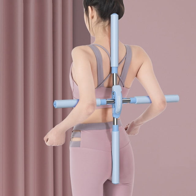 Posture Correcteur Bâtons de yoga stretching Outil Rétractable Conception pour Adulte et Enfant Dos Corset Posture Correcteur (Bleu)