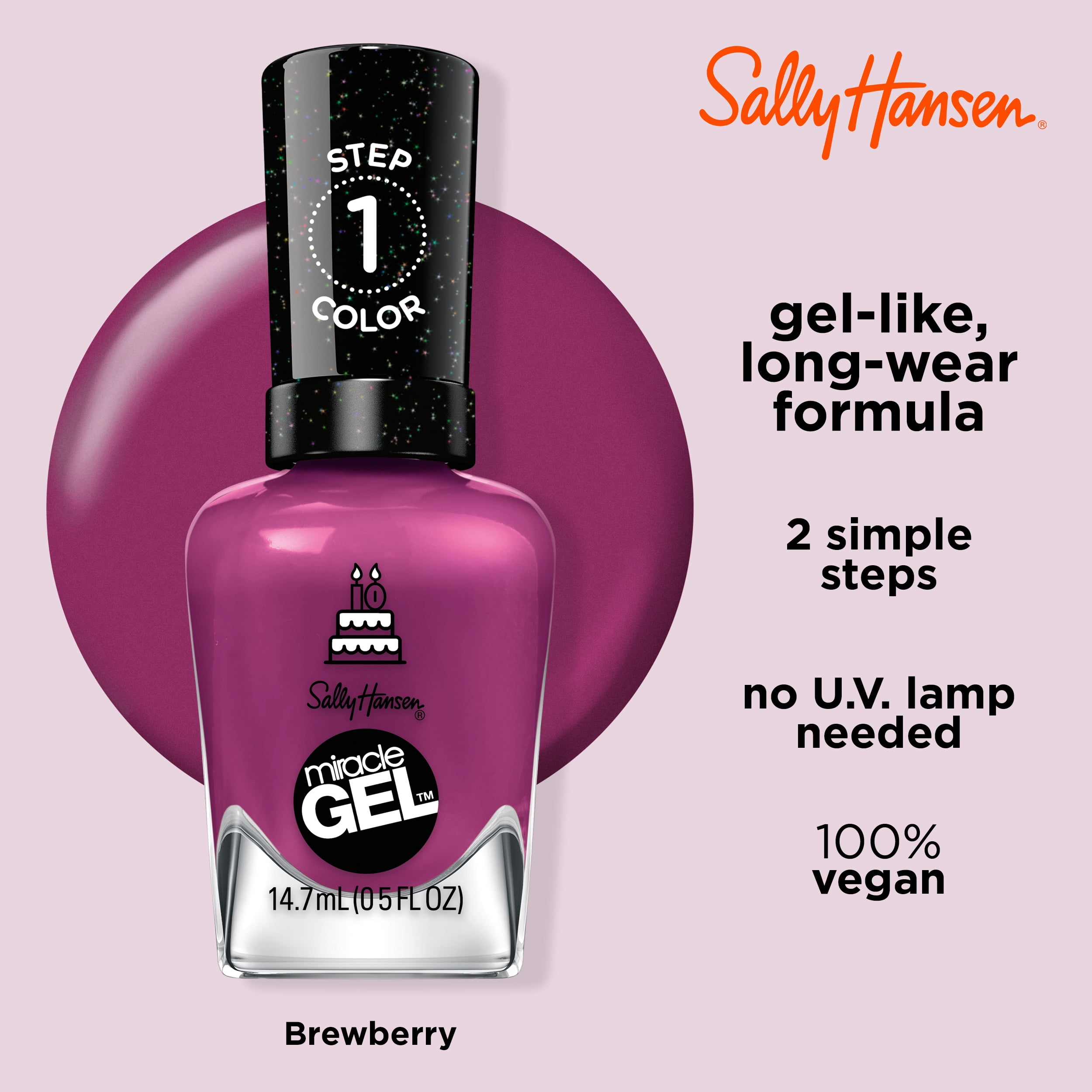 Sally Hansen Miracle Gel Nail Polish, 533 Brewberry, 0.5 fl oz, No UV Lamp Needed