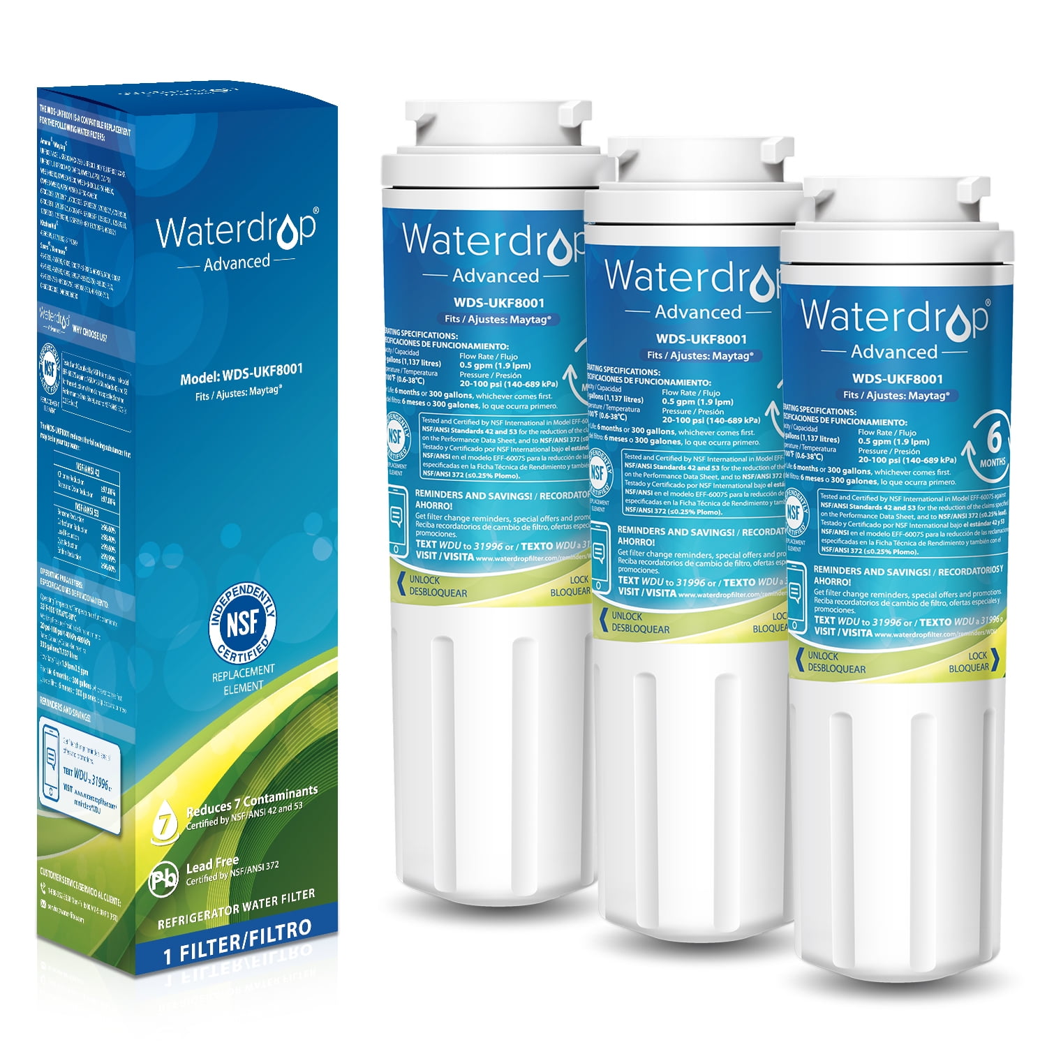 3 Pack Kenmore 46 9992 Replacement Refrigerator Water Filter for Maytag MFI2568AES, UKF8001