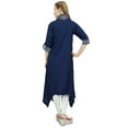 thumbnail image 2 of Bimba Women's Navy Blue Rayon Kurta With Scarf Asymmetrial Hem Ethnic Dress - 14, 2 of 3