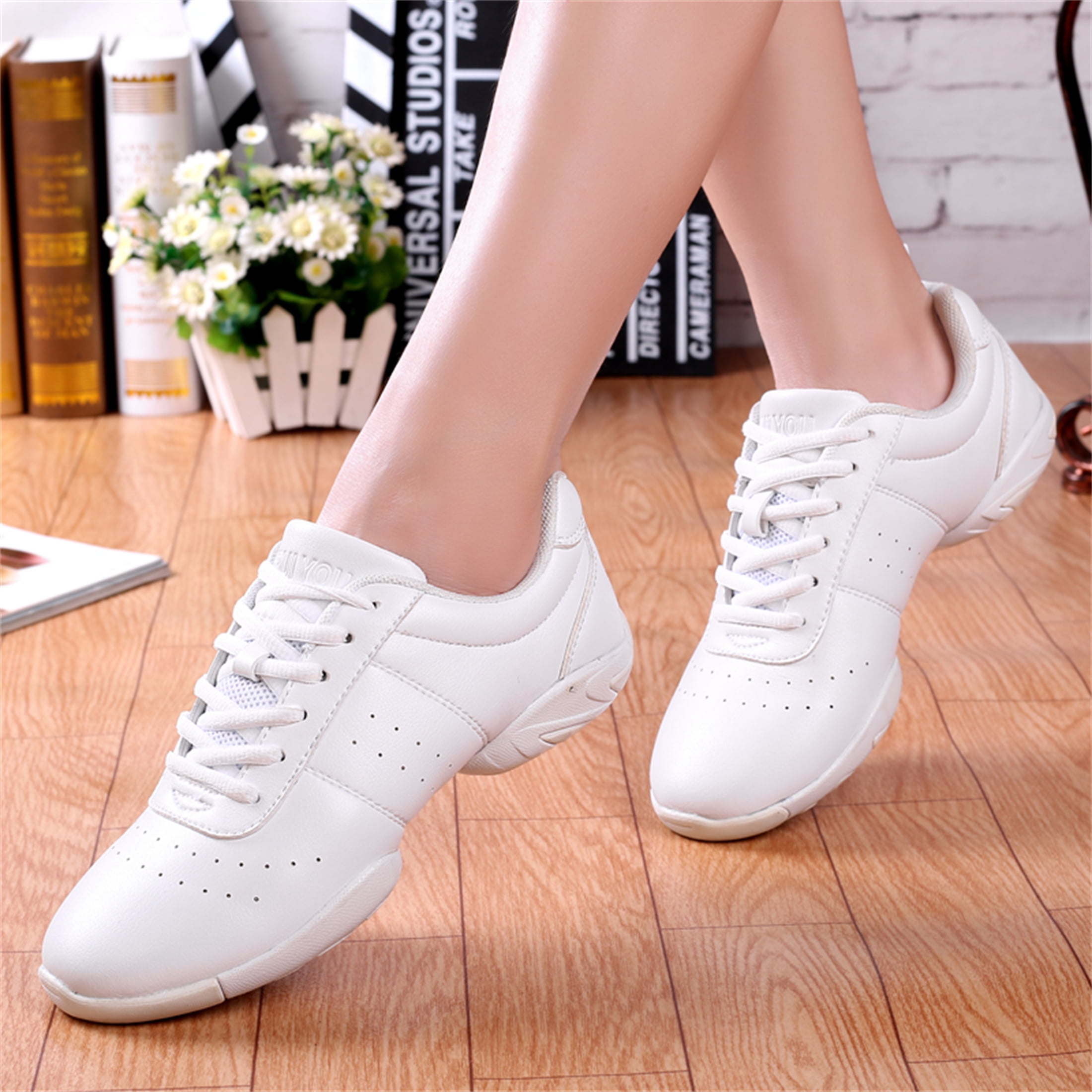 LASUDRAA Women's Cheerleading Shoes, Girl's White Cheer Shoes with Soft-Soled for Training, Dancing, Yoga