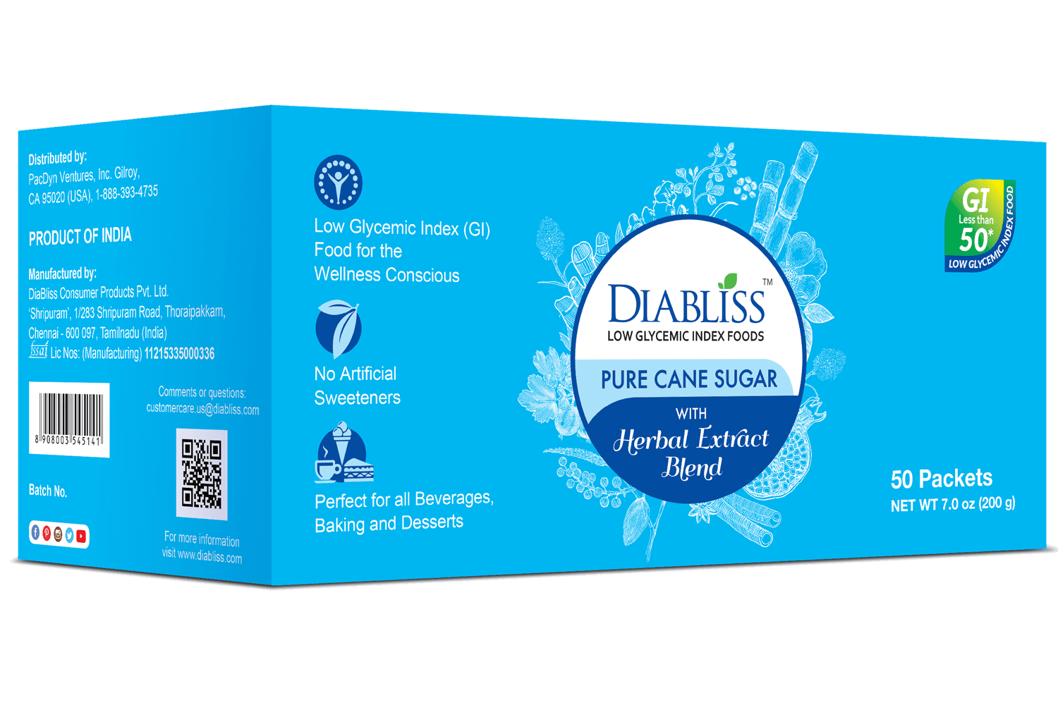 Diabliss Pure Cane Sugar Box - 50 Count 7oz