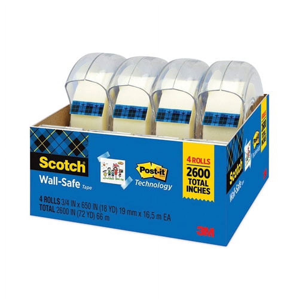 Wall-Safe Tape with Dispenser, 1" Core, 0.75" x 54.17 ft, Clear, 4/Pack | Bundle of 2 Packs