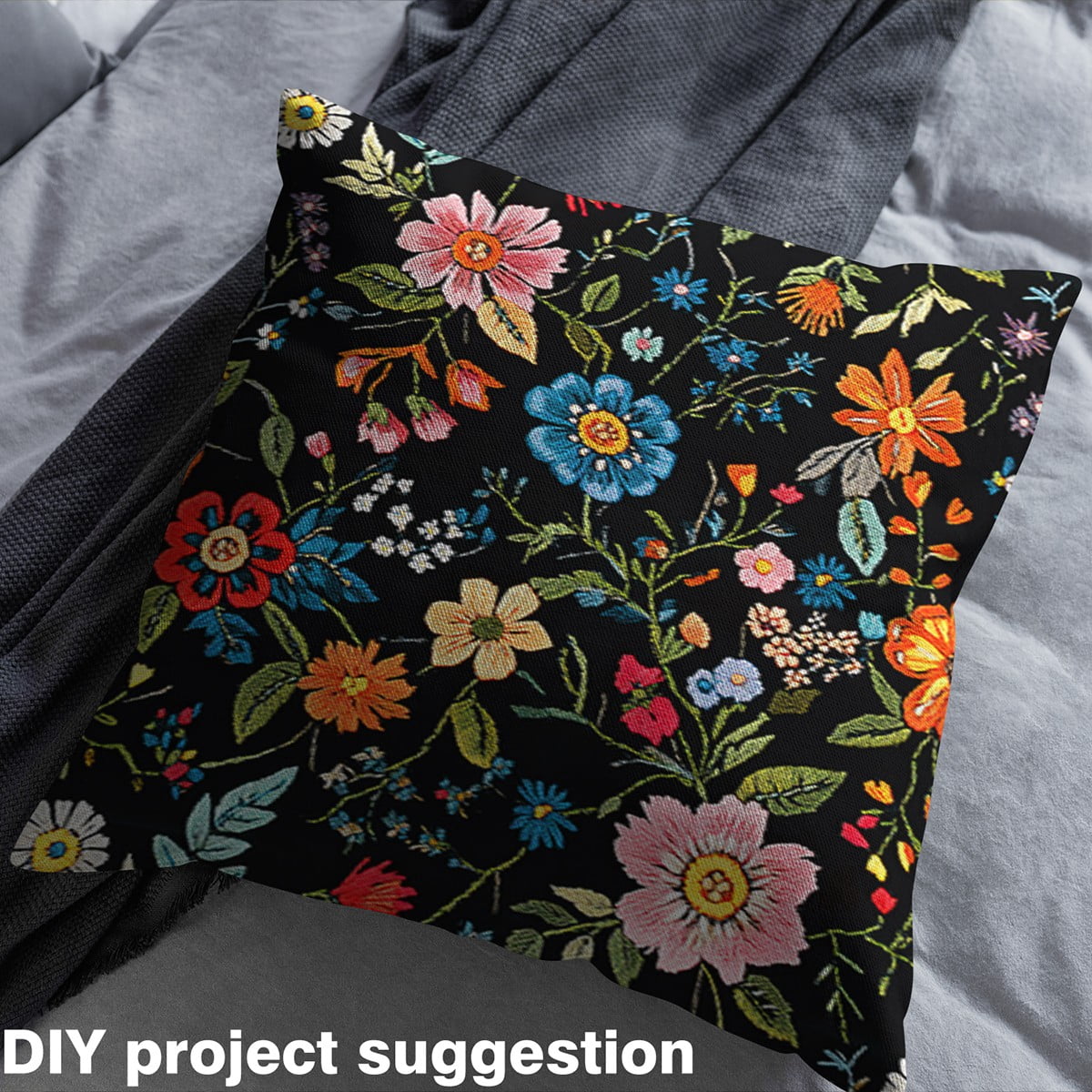 Feelyou Embroidery Flower Print Fabric by the Yard 2 Yards, Groovy Blossom Sewing Fabric, Chic Floral Room Decor Fabric by the Yard, Luxurious Room Decor
