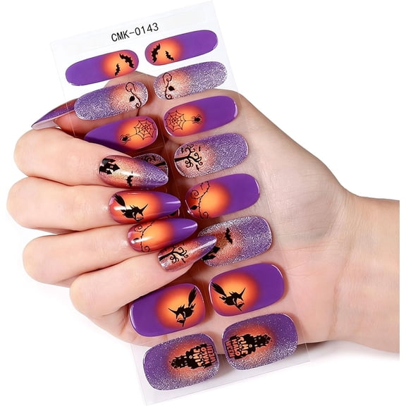 Cute Halloween Semi Cured Gel Nail Strips, Glow in the Dark Nail, 16PCS, Halloween Nails Stickers, Horror Ghost Full Wraps Nail Strips for Women