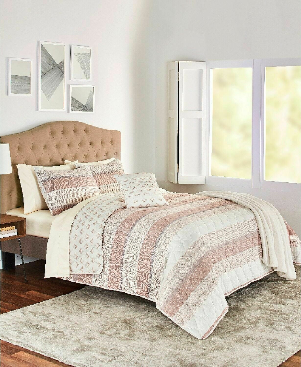 Sunham Bedding Kent 5Pc. Reversible Stripe Quilt Set KING Taupe