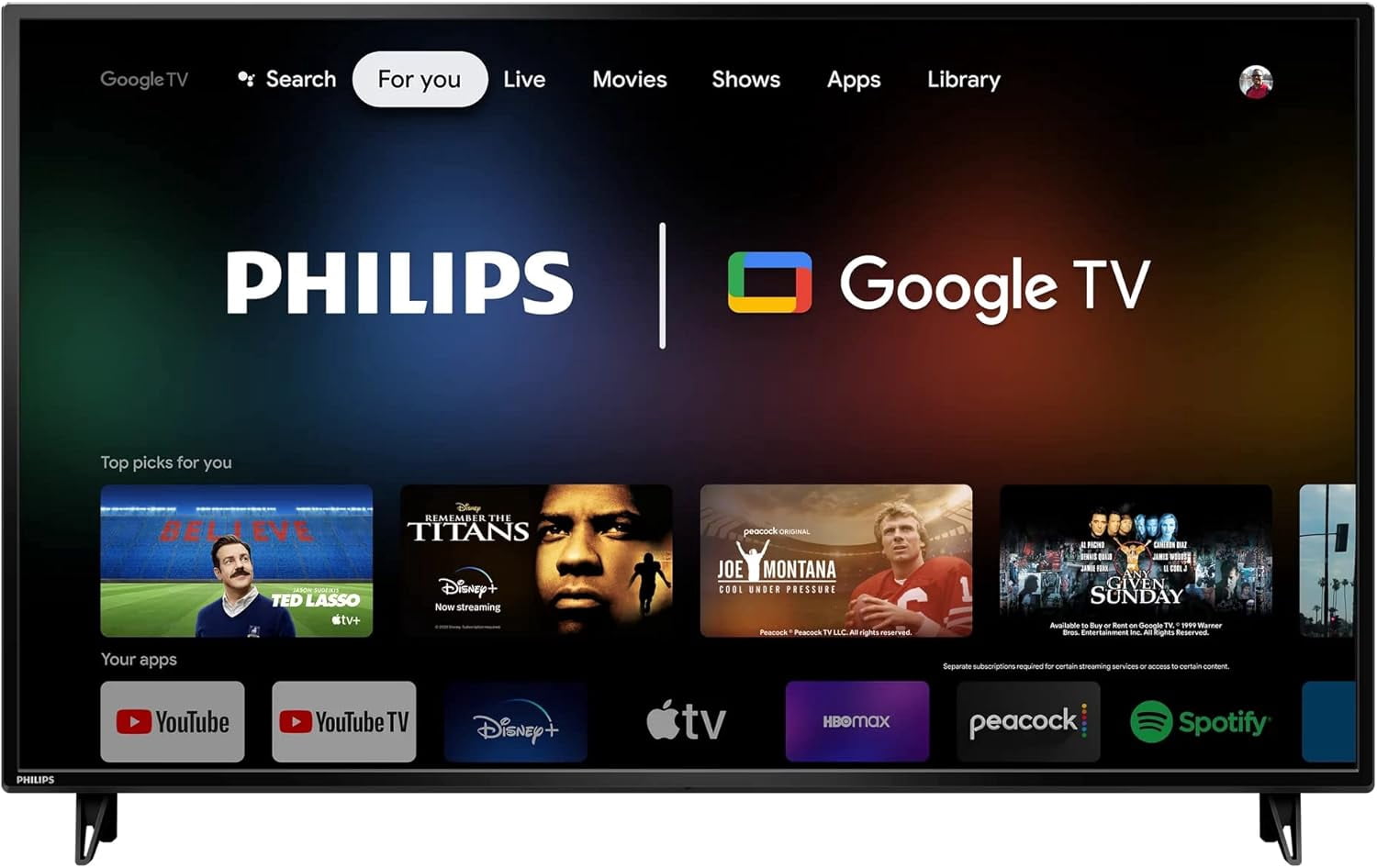 PHILIPS Television de 55" Class 4K 2160p LED Smart Google TV con HDR10 Bluetooth Asistente Google 55PUL7552/F7