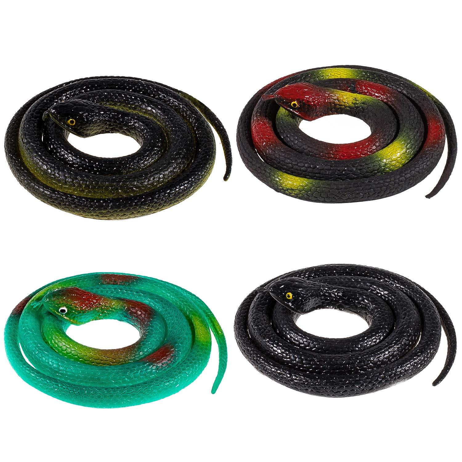 Whaline 4 Pieces Realistic Rubber Snakes, Fake Snakes Green Black Snake