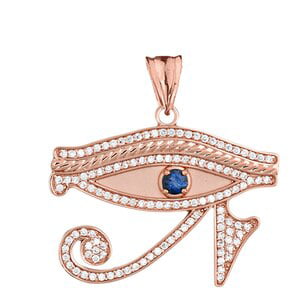 EYE OF HORUS WITH BLUE CUBIC ZIRCONIA PENDANT NECKLACE IN ROSE GOLD : 14K  Pendant only