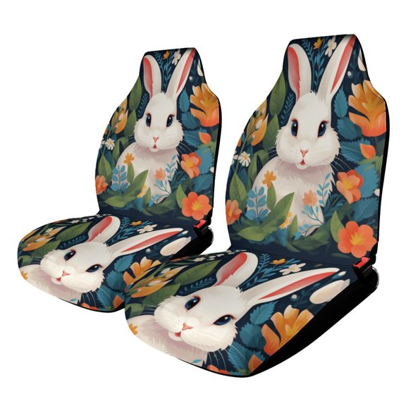 Easter Rabbit Set of 2Pcs Car Seat Covers Easy Clean Automobile Seat Protector Car Interior Accessories