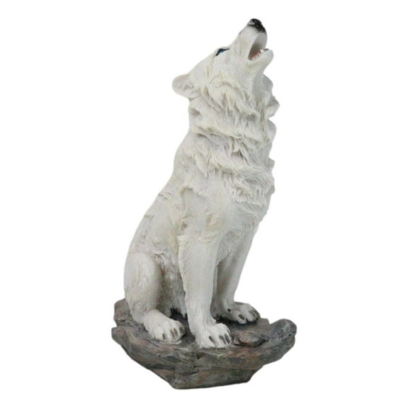 Winter Woodlands Tundra Snow White Albino Wolf Howling at The Moon Figurine