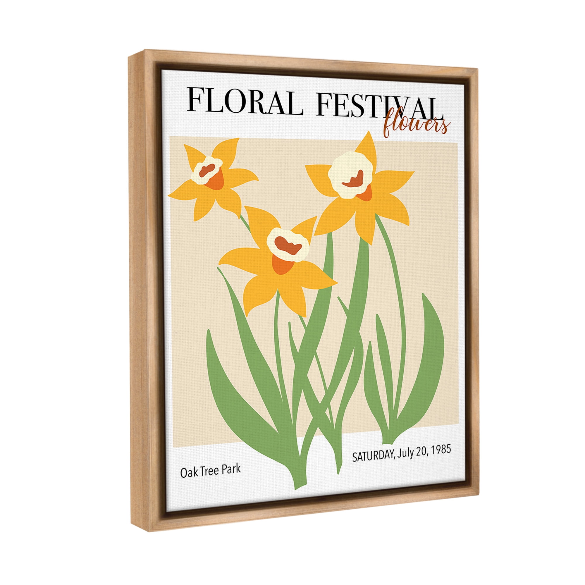 Stupell Industries Retro Daffodil Festival Botanical & Floral Painting Brown Floater Framed Canvas Art Print Wall Art, 17 x 21