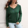 thumbnail image 6 of Womens Fall Fashion 2022! QLEICOM Sweaters for Women, Women's Off Shoulder V-Neck Sweater Women's Loose Autumn Winter Long Sleeve Knit Sweater On Clearance, 6 of 8