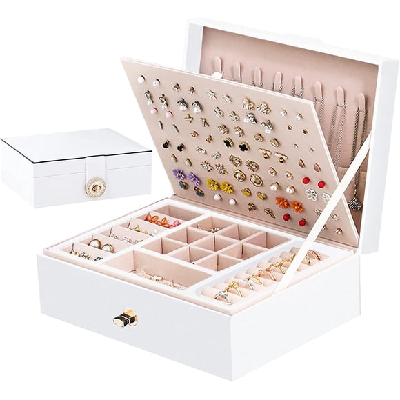 Women's Jewelry Box 2 Layers Women's Jewelry Box Large Lockable Waterproof Leather Jewelry Box Jewelry Storage Jewelry Organizer for Necklaces, Rings, Bracelets