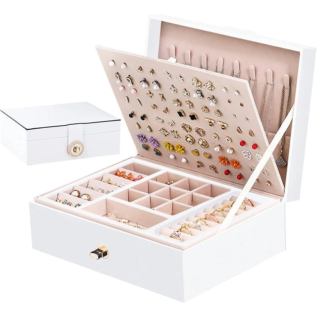 Women's Jewelry Box 2 Layers Women's Jewelry Box Large Lockable Waterproof Leather Jewelry Box Jewelry Storage Jewelry Organizer for Necklaces, Rings, Bracelets